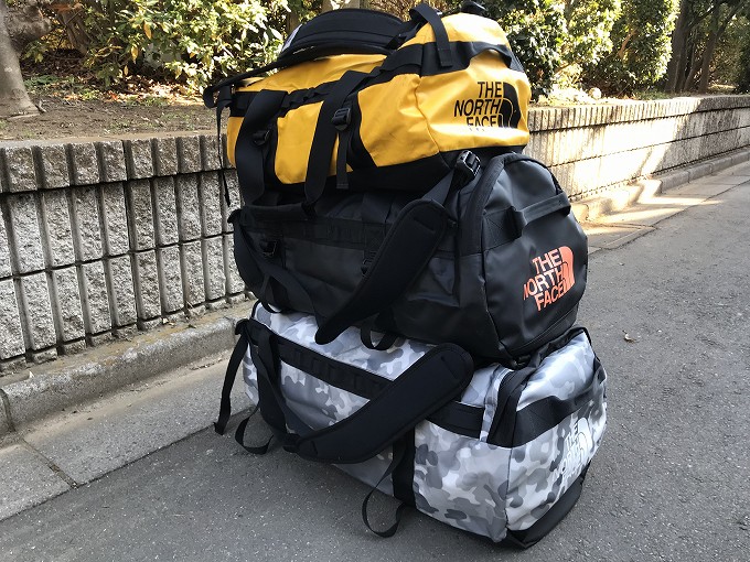 ノースフェイスのBC Duffel(XS)(S)(M)(L)のサイズ比較してみました